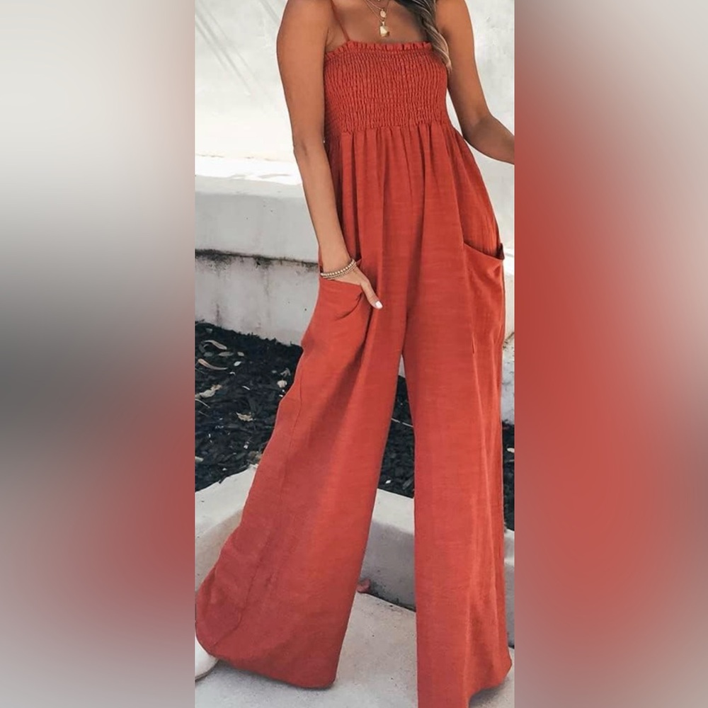 Lumiere Women's Wide-Leg Jumpsuit with Pockets - Rust